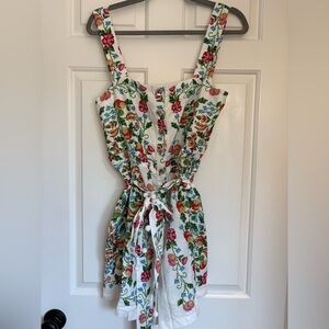 Farm Rio Tropical Romance Romper Floral Print Linen Blend Size L